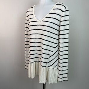 Maurices Black and White Striped V-Neck Blouse